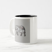 elefant geometrisch , bisschop grijs 2 tweekleurige koffiemok (Voorkant links)