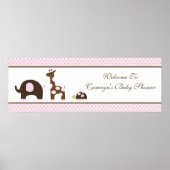 Elefant & Giraffe in roze Baby shower banner Poster (Voorkant)