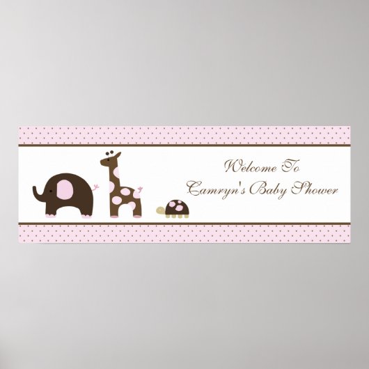 Elefant & Giraffe in roze Baby shower banner Poster (Voorkant)
