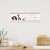 Elefant & Giraffe in roze Baby shower banner Poster (Keuken)