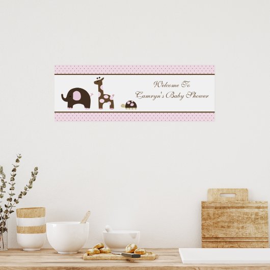 Elefant & Giraffe in roze Baby shower banner Poster (Keuken)