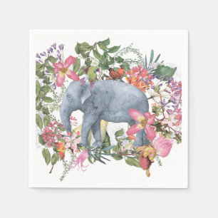 Elefant in oerwoud van bloemen servetten