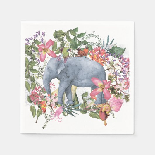 Elefant in oerwoud van bloemen servetten (Voorkant)