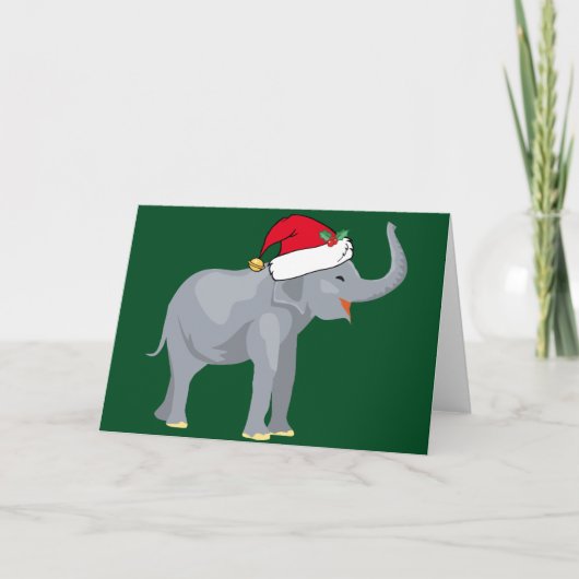 Elefant kerstmis in Santa Hat Holiday Kaart (Voorkant)
