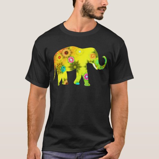 Elefant met boomstammen in de Floral Elephant T-shirt (Voorkant)