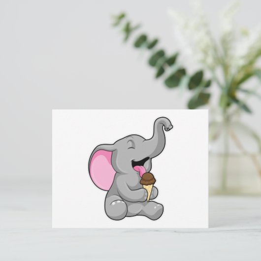 Elefant met chocolade-wafelijs briefkaart (Staand voorkant)