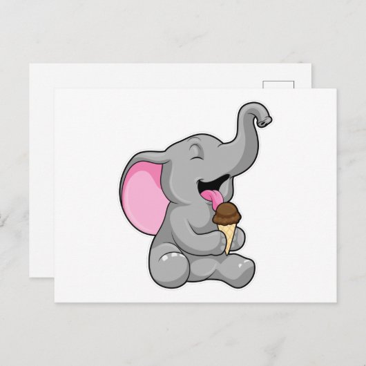 Elefant met chocolade-wafelijs briefkaart (Voorkant / Achterkant)
