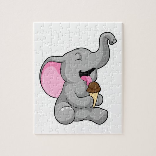 Elefant met chocolade-wafelijs legpuzzel (Verticaal)