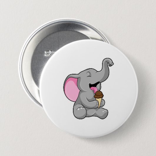 Elefant met chocolade-wafelijs ronde button 7,6 cm (Voorkant /achterkant)