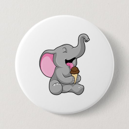 Elefant met chocolade-wafelijs ronde button 7,6 cm (Voorkant)