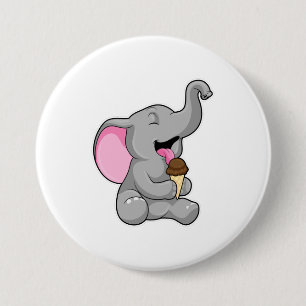 Elefant met chocolade-wafelijs ronde button 7,6 cm