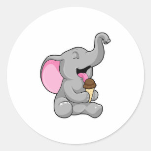 Elefant met chocolade-wafelijs ronde sticker