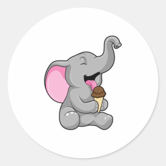 Elefant met chocolade-wafelijs ronde sticker (Voorkant)