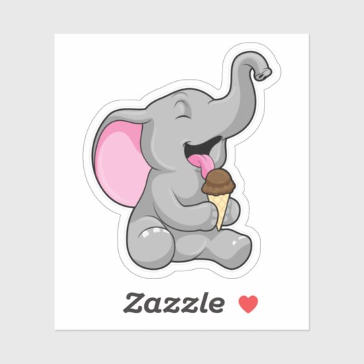 Elefant met chocolade-wafelijs sticker (Vel)