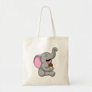 Elefant met chocolade-wafelijs tote bag
