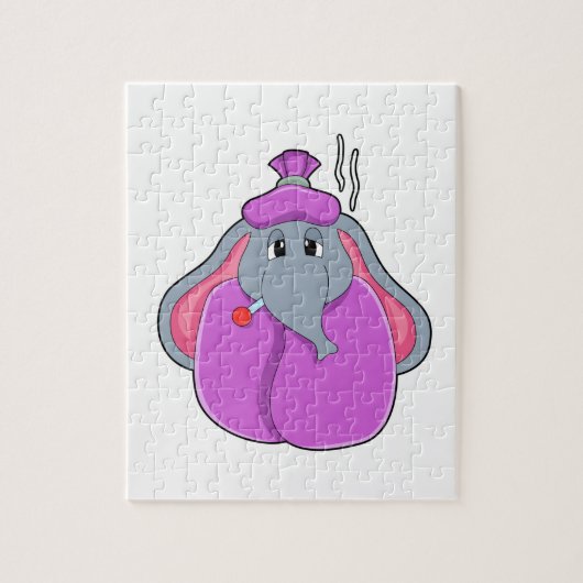 Elefant met koortsthermometer legpuzzel (Verticaal)