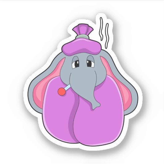 Elefant met koortsthermometer sticker (Voorkant)