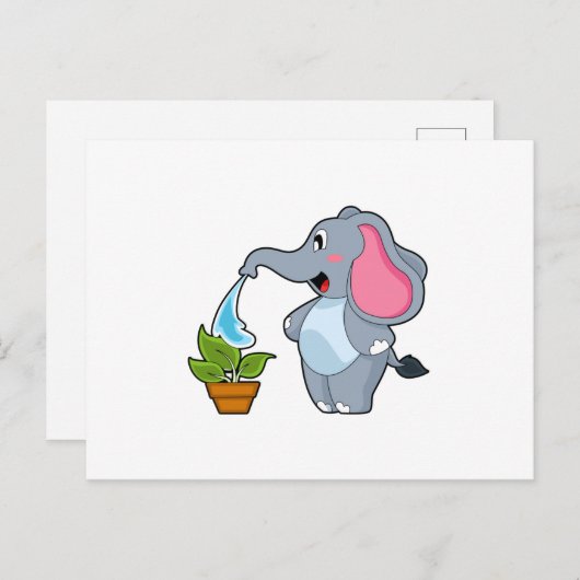Elefant met Plant Briefkaart (Voorkant / Achterkant)