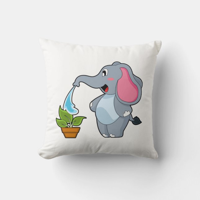 Elefant met Plant Kussen (Voorkant)