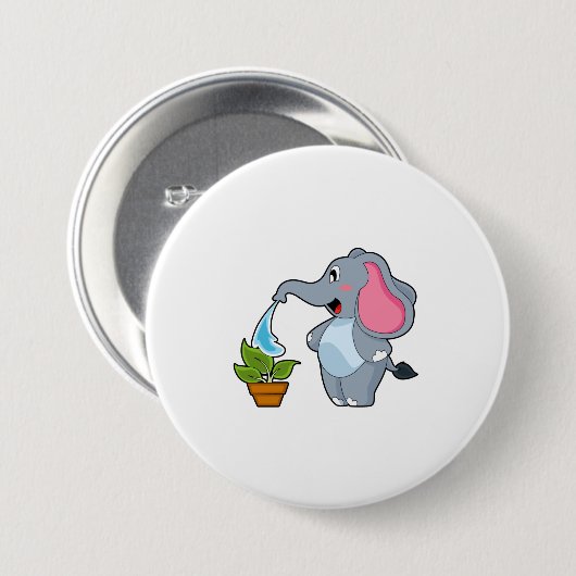 Elefant met Plant Ronde Button 7,6 Cm (Voorkant /achterkant)