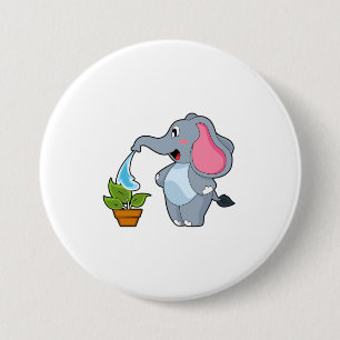Elefant met Plant Ronde Button 7,6 Cm