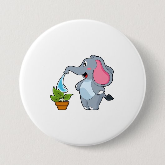 Elefant met Plant Ronde Button 7,6 Cm (Voorkant)