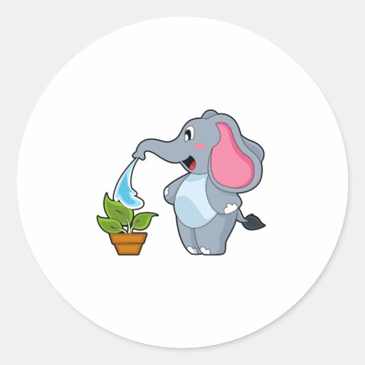 Elefant met Plant Ronde Sticker (Voorkant)