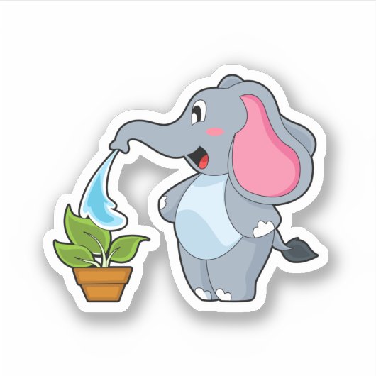 Elefant met Plant Sticker (Voorkant)