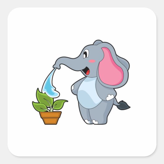 Elefant met Plant Vierkante Sticker (Voorkant)