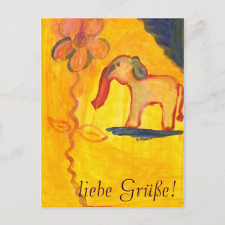 elefant mit blume von Lola Mono Briefkaart