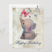 Elefant mit rosa Schmetterling Briefkaart (Voorkant / Achterkant)