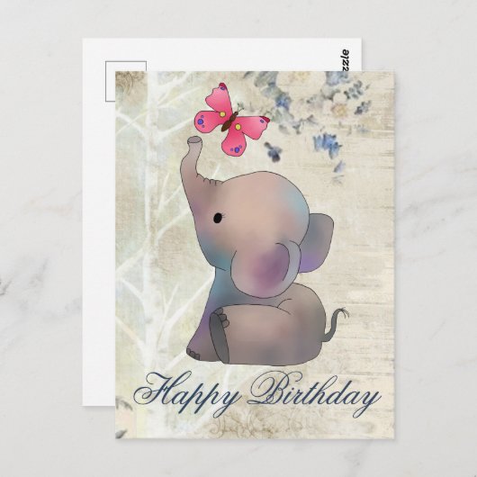 Elefant mit rosa Schmetterling Briefkaart (Voorkant / Achterkant)