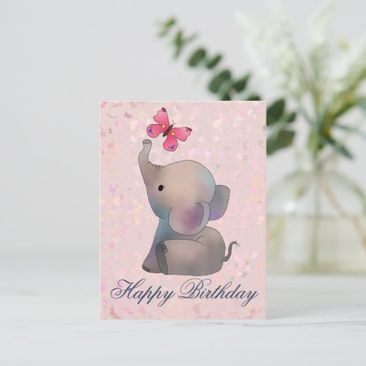 Elefant mit rosa Schmetterling Briefkaart (Staand voorkant)