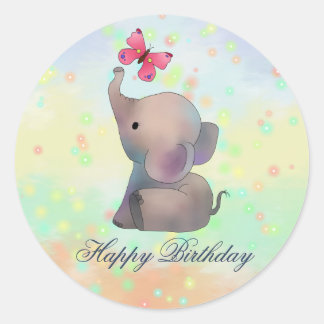 Elefant mit rosa Schmetterling Ronde Sticker