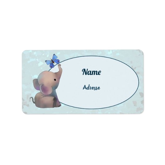 Elefant mit Schmetterling adressaufkleber Etiket (Voorkant)