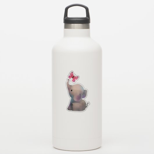 Elefant mit Schmetterling Aufkleber Sticker (Waterfles)