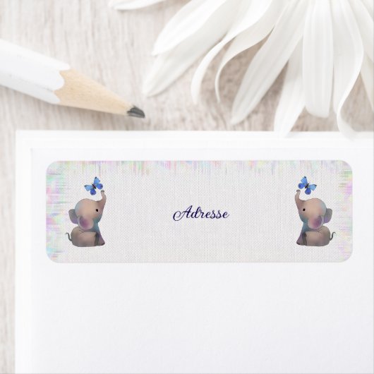 Elefant mit Schmetterling Etiket (Insitu)