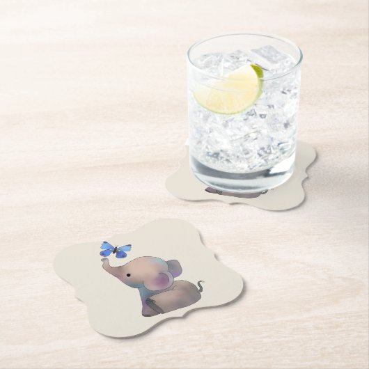 Elefant mit Schmetterling Kartonnen Onderzetters (Insitu)