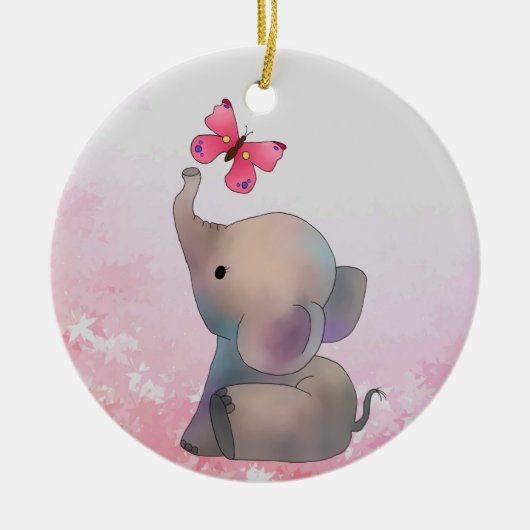 Elefant mit Schmetterling Keramisch Ornament (Voorkant)