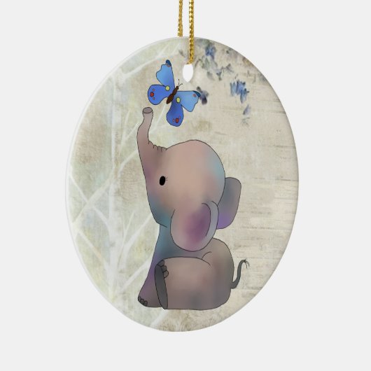 Elefant mit Schmetterling Keramisch Ornament (Rechts)
