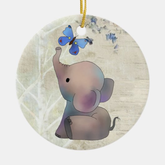 Elefant mit Schmetterling Keramisch Ornament (Voorkant)