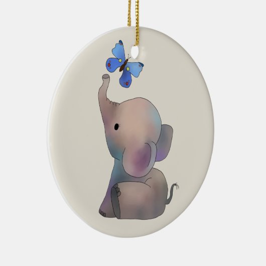 Elefant mit Schmetterling Keramisch Ornament (Rechts)