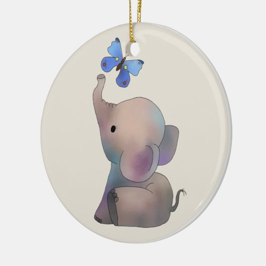 Elefant mit Schmetterling Keramisch Ornament (Links)