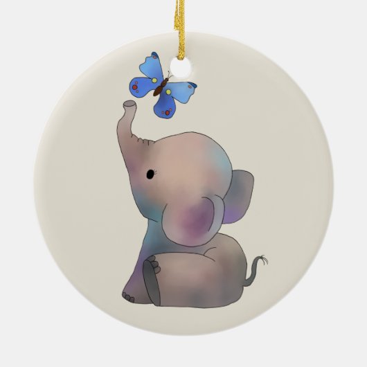 Elefant mit Schmetterling Keramisch Ornament (Achterkant)