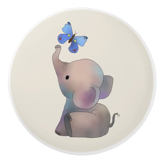 Elefant mit Schmetterling Keramische Knop (Voorkant)