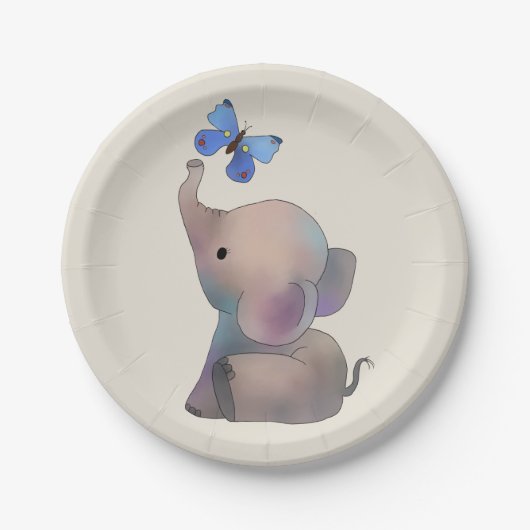 Elefant mit Schmetterling Papieren Bordje (Voorkant)