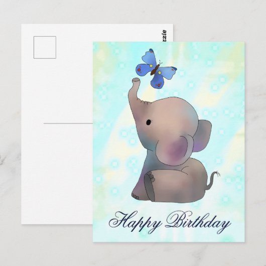 Elefant mit Schmetterling Postkarte Briefkaart (Voorkant / Achterkant)