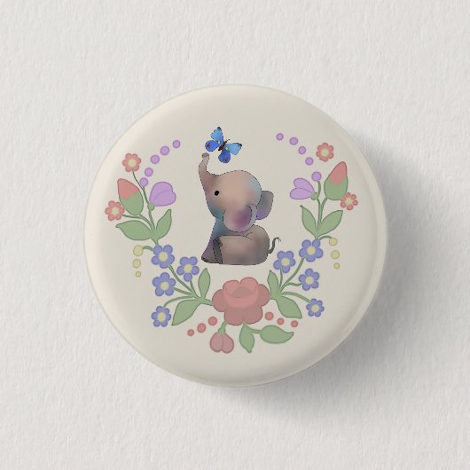 Elefant mit Schmetterling Ronde Button 3,2 Cm (Voorkant)