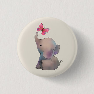 Elefant mit Schmetterling Ronde Button 3,2 Cm