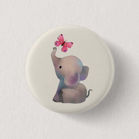 Elefant mit Schmetterling Ronde Button 3,2 Cm (Voorkant)